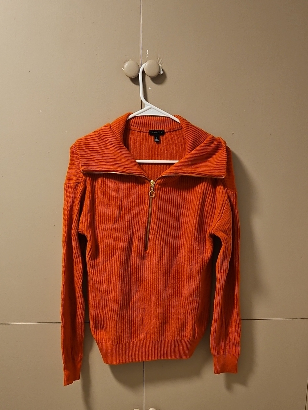 TalbotsBright Orange Zip-Front Ribbed Sweater